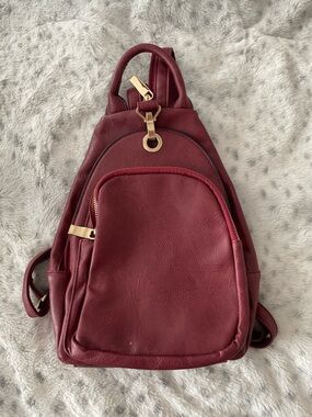 Target Burgundy Faux-Leather Sling Backpack with Gold Hardware